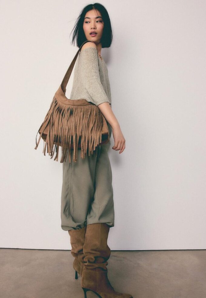 Soft-Touch skulderveske med frynser