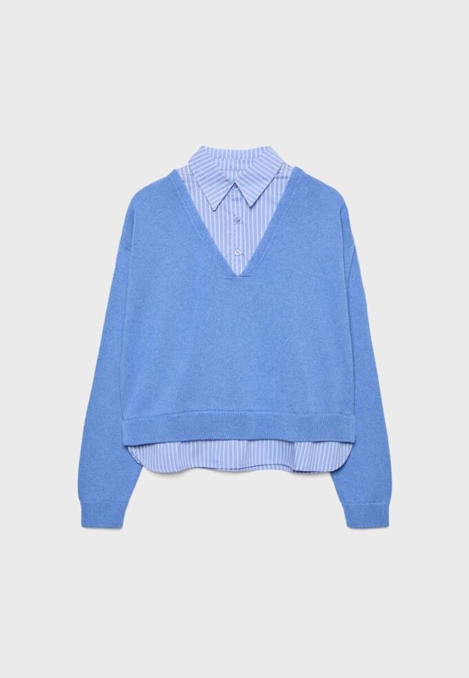 Strikkegenser i to stoffer