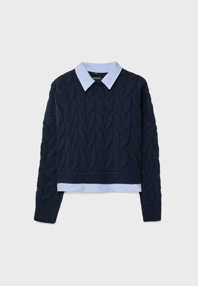 Strikkegenser i to stoffer med avtakbar krage