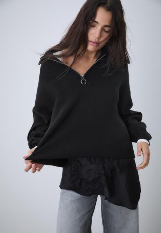 Strikkegenser med glidelås