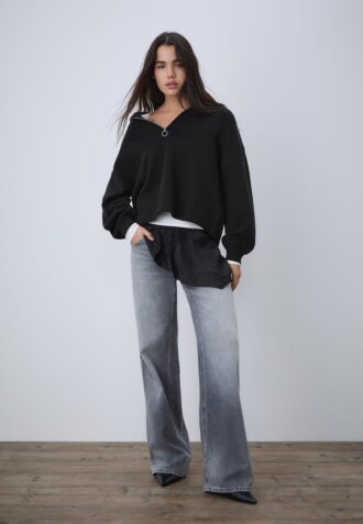 Strikkegenser med glidelås