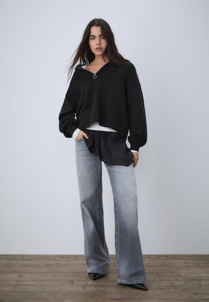 Strikkegenser med glidelås