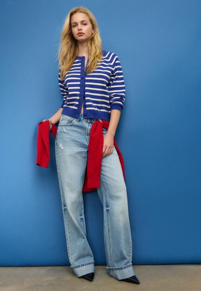 Strikkegenser med knapper og raglanermer