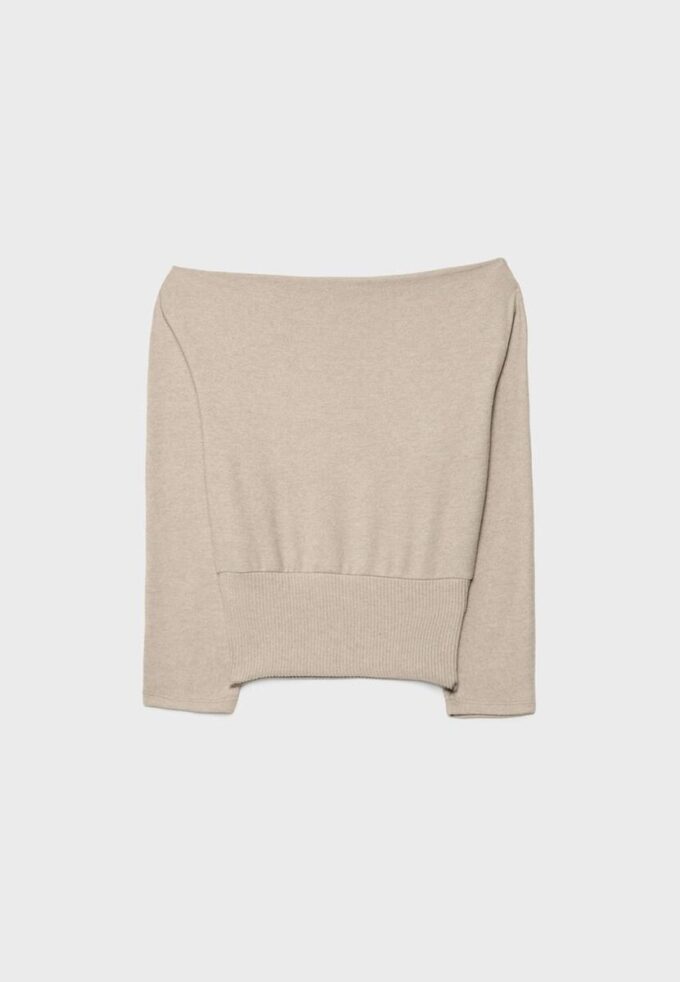 Strikket T-skjorte med båthals og belte