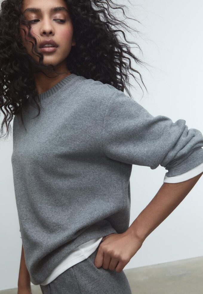 Strikket T-skjorte med rund hals