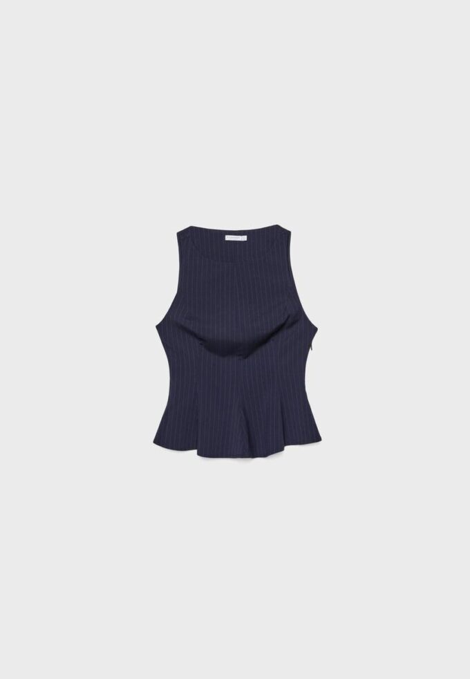 Stripet, ermeløs peplum-topper