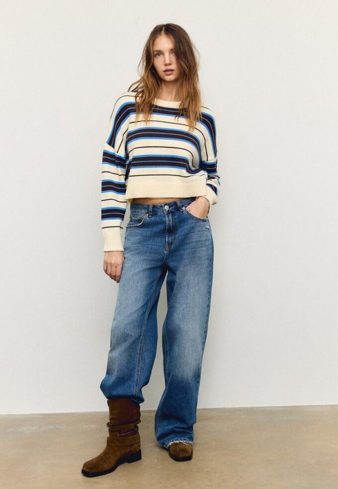 Stripet kort strikket genser