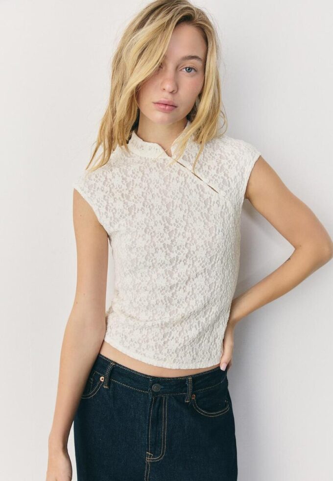 T-skjorte i Qipao-stil med blonder