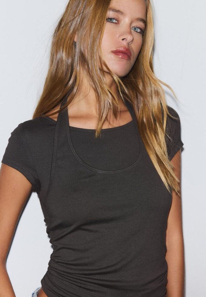 T-skjorte med korte ermer i to lag