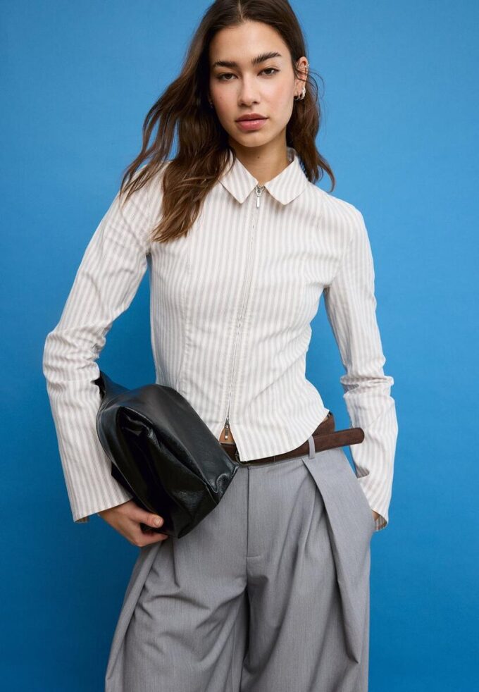 Tettsittende bengalin-skjorte med dobbel glidelås