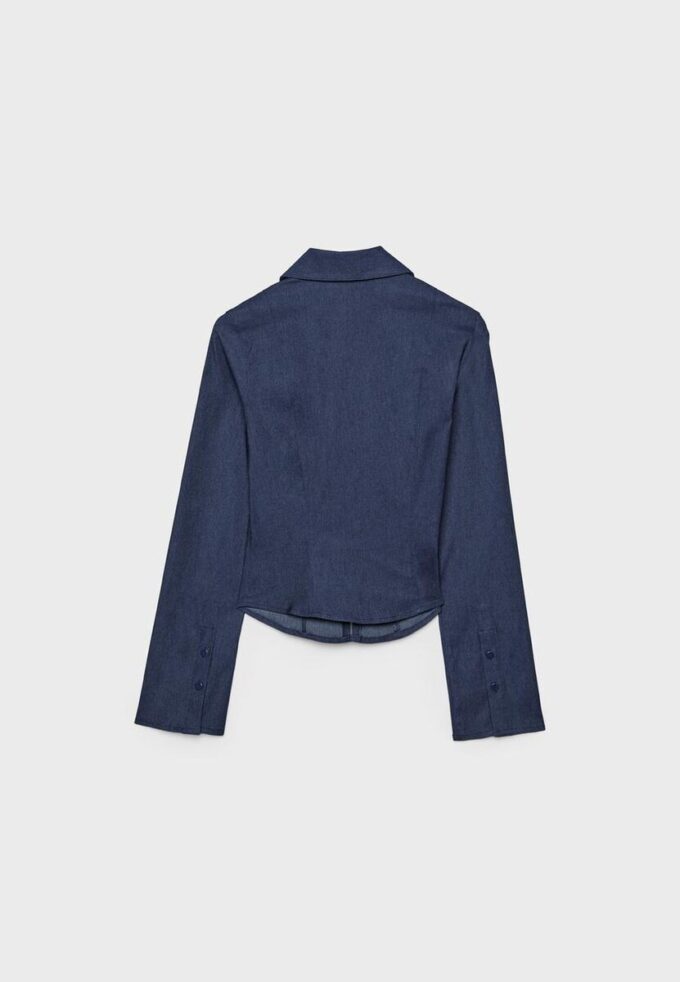 Tettsittende denimskjorte i bengalin med dobbel glidelås