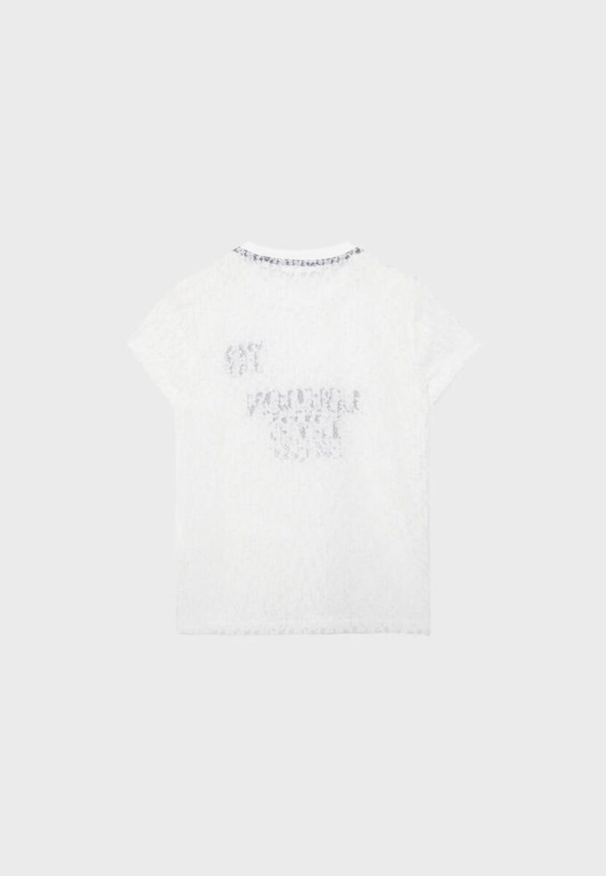 Tettsittende T-skjorte med blonder og grafisk detalj