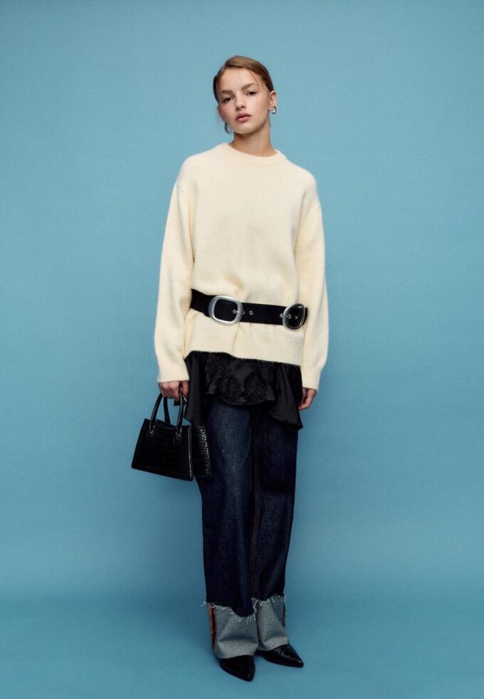 Trapesformet skulderveske med kokosnøtteffekt