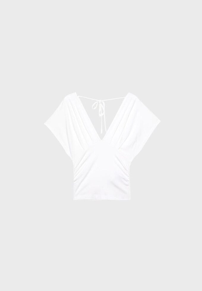 V-hals-topper med bånd