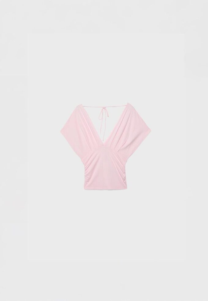 V-hals-topper med bånd