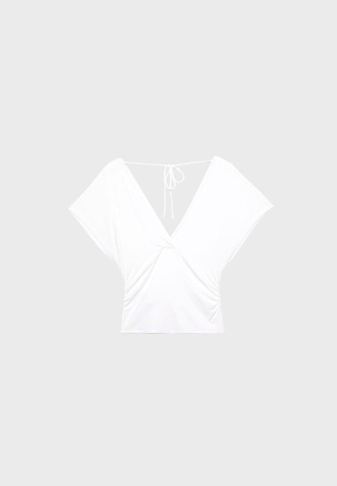 V-hals-topper med bånd