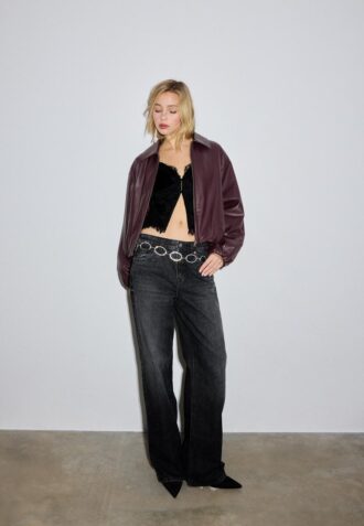 Vattert bomberjakke med skinnlook