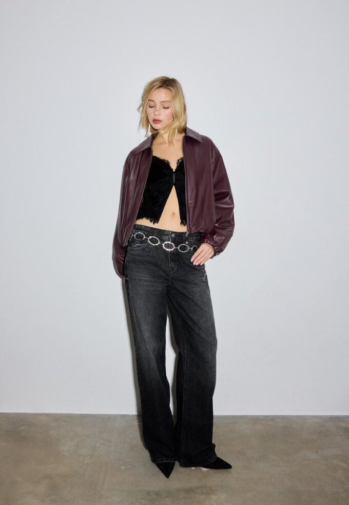 Vattert bomberjakke med skinnlook