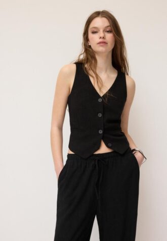 Vest med knapper i lin-effekt Vest med knapper i lin-effekt