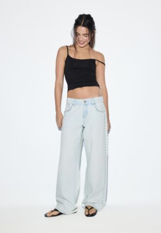 Wide Leg Loose Studded Jeans