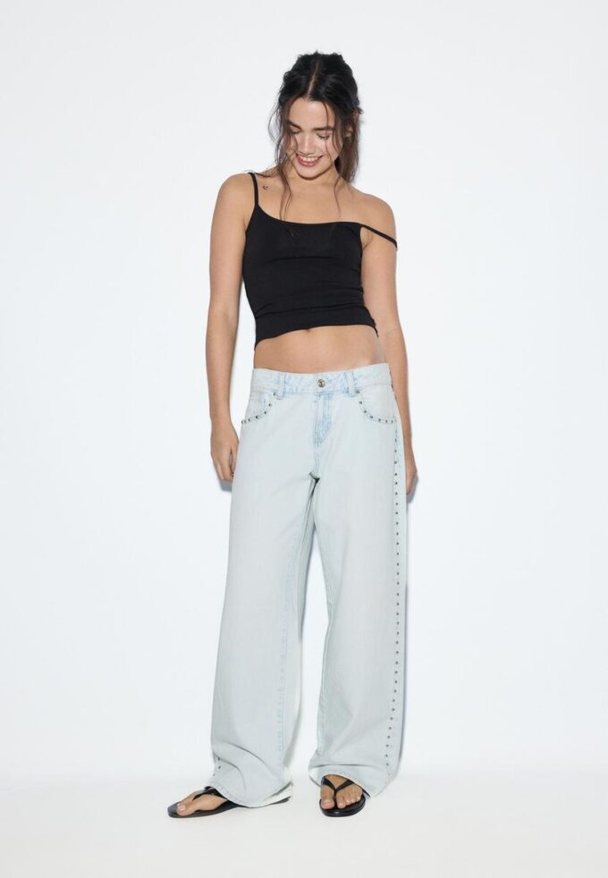 Wide Leg Loose Studded Jeans