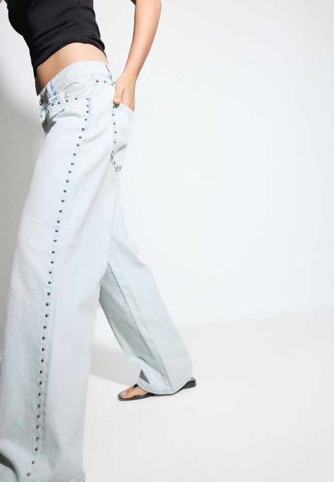 Wide Leg Loose Studded Jeans