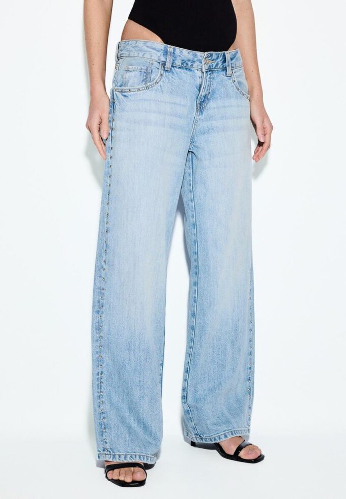 Wide Leg Loose Studded Jeans