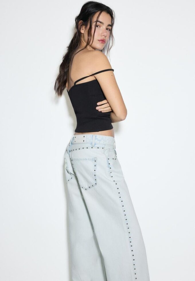 Wide Leg Loose Studded Jeans