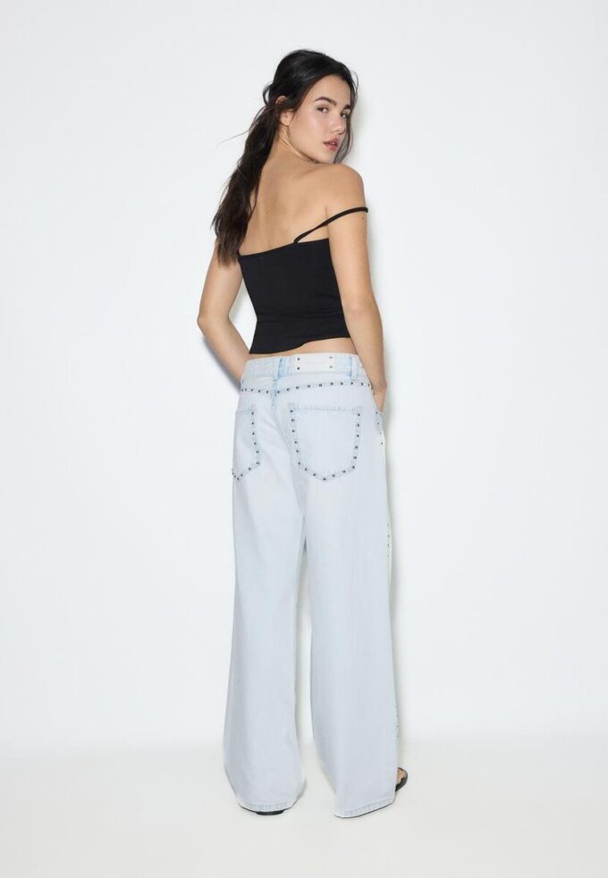 Wide Leg Loose Studded Jeans