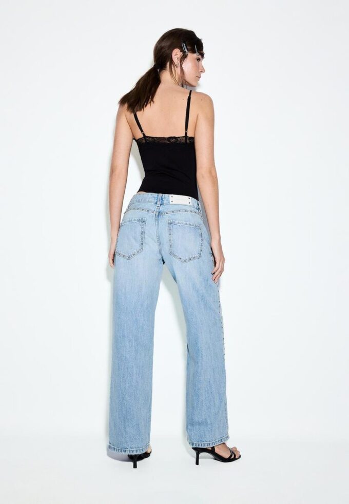 Wide Leg Loose Studded Jeans