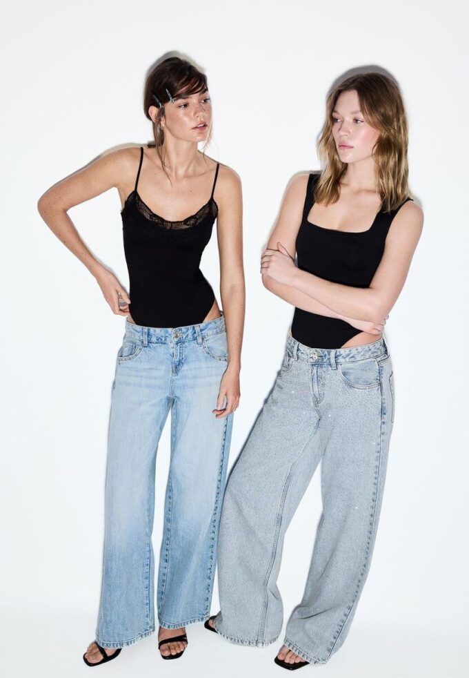 Wide Leg Loose Studded Jeans