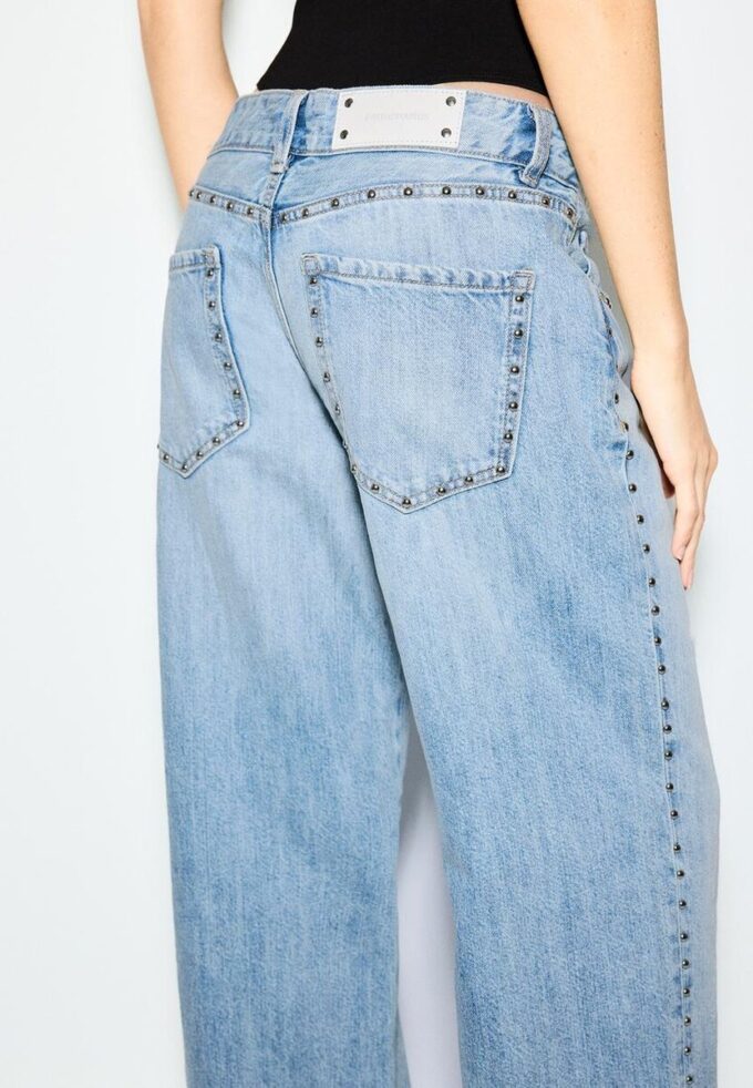 Wide Leg Loose Studded Jeans
